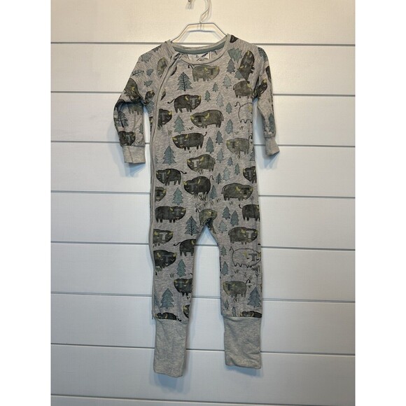 Little Wings by Paper Wings 12M Organic Cotton Sleeper Buffalo Trees Gray Zippie - Picture 3 of 10
